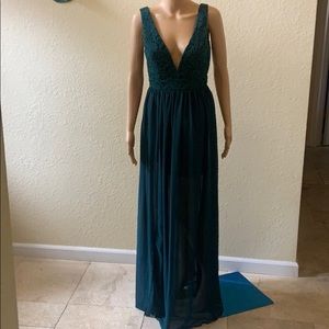 Lulus dress forest green lace maxi size S